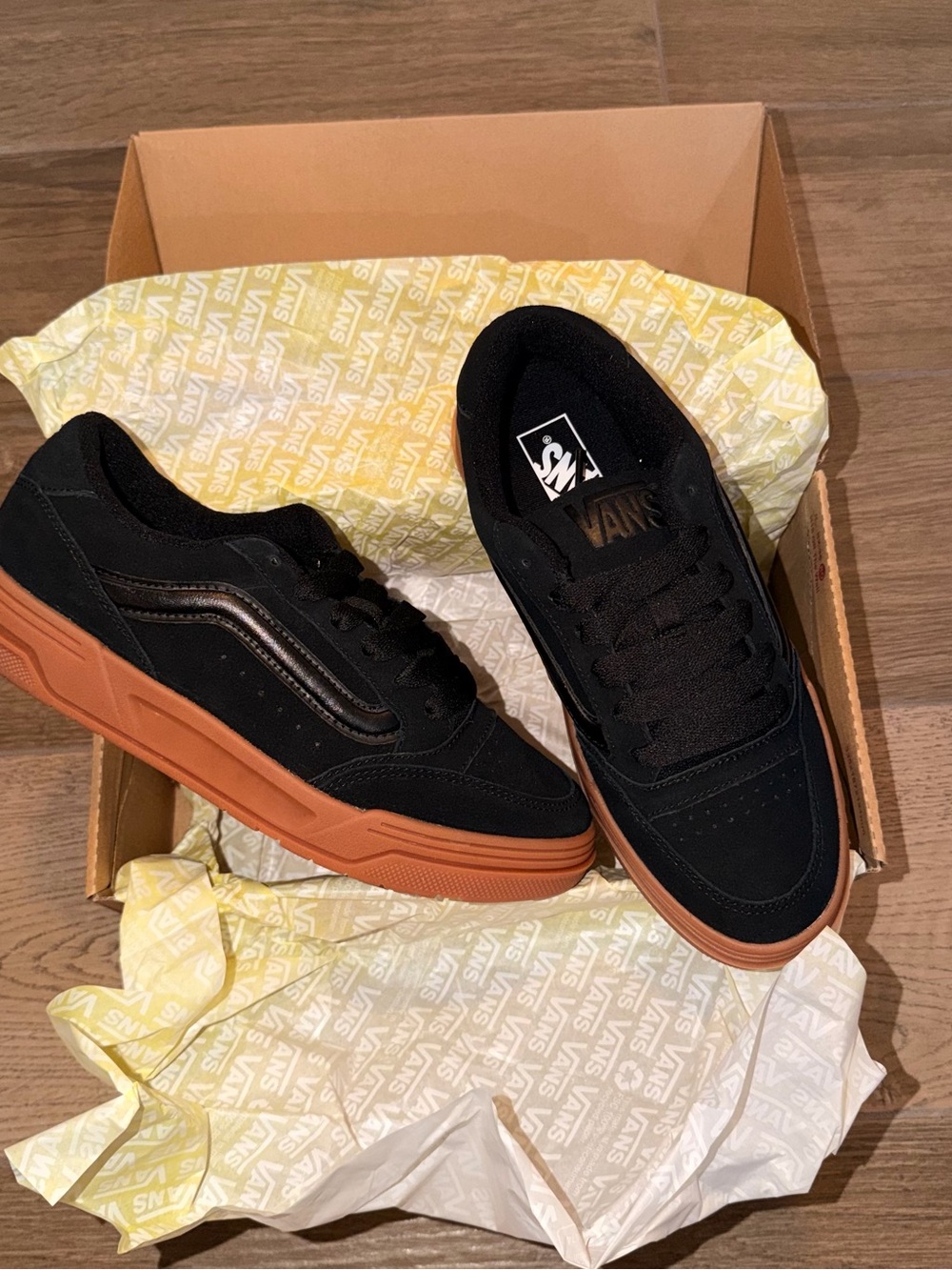 Vans Men’s Black Sneakers with Gum-Style Orange Sole